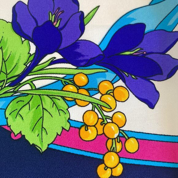 DIOR Silk Scarf Floral Print 34" x 34" Blue White - Picture 10 of 14